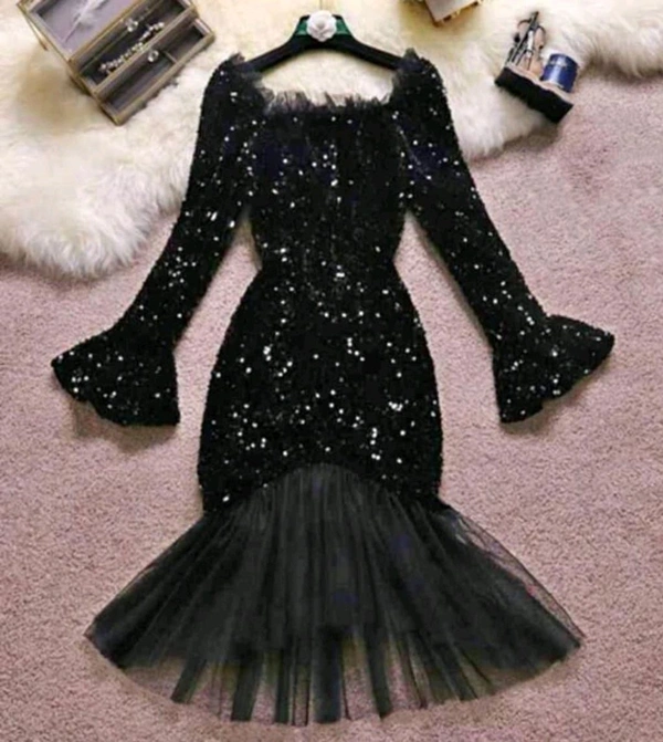 Girls Maxi/Full Length Party.Dress (Black, Full Sleeve) - Black, XS