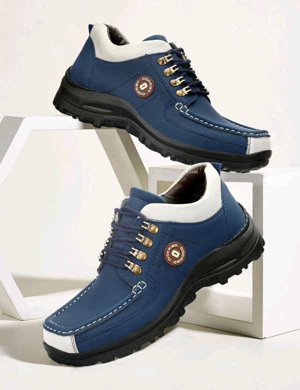 Outdoor Climber Stylish Lace Up Hiking & Trekking Shoes Boots For Men (Beige, 7) - Blue, IND-8