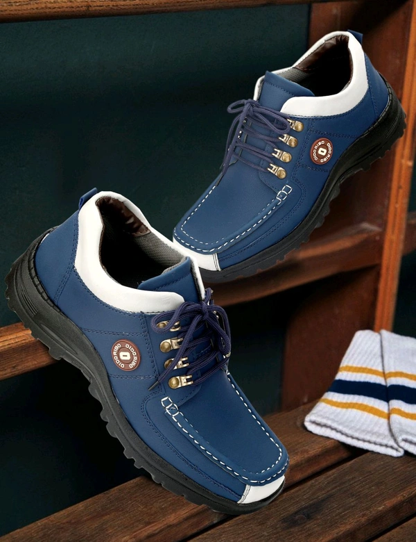 Outdoor Climber Stylish Lace Up Hiking & Trekking Shoes Boots For Men (Beige, 7) - Blue, IND-8