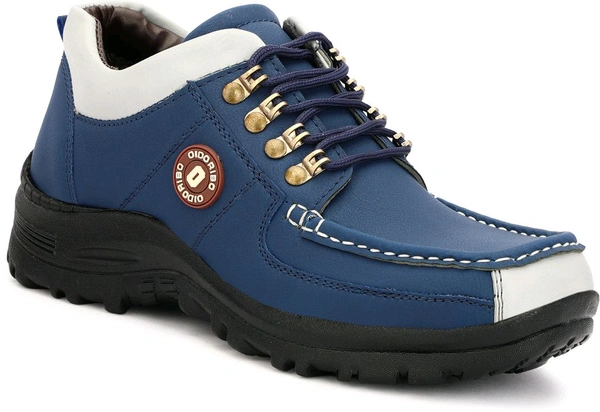 Outdoor Climber Stylish Lace Up Hiking & Trekking Shoes Boots For Men (Beige, 7) - Blue, IND-8