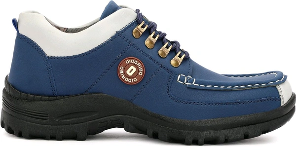 Outdoor Climber Stylish Lace Up Hiking & Trekking Shoes Boots For Men (Beige, 7) - Blue, IND-8