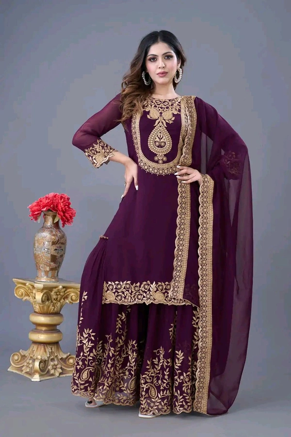 Amazing Yellow Color Faux Georgette With Embroidery Sequence Thread Work Salwar Suit
- wine, L