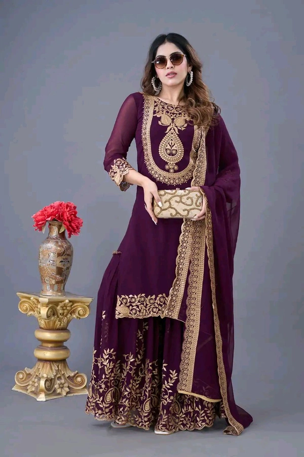 Amazing Yellow Color Faux Georgette With Embroidery Sequence Thread Work Salwar Suit
- wine, L