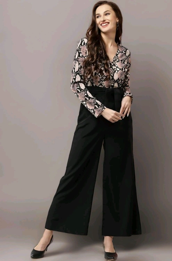 Women's Printed Maxi Jumpsuit, Black And Beige - Clam Shell, S