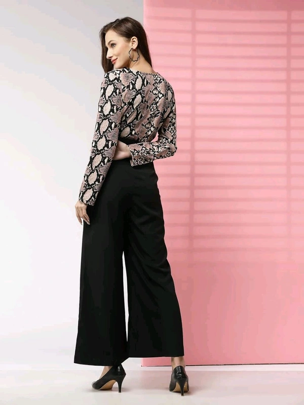 Women's Printed Maxi Jumpsuit, Black And Beige - Clam Shell, S