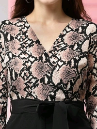 Women's Printed Maxi Jumpsuit, Black And Beige - Clam Shell, S