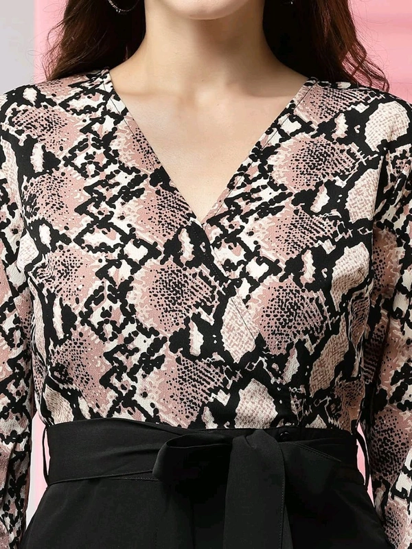 Women's Printed Maxi Jumpsuit, Black And Beige - Clam Shell, S