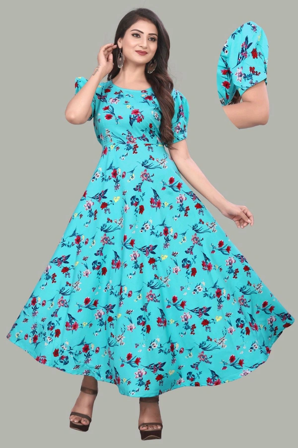 Women A-line Multicolor Maxi/Full Length Dress
- Turquoise Blue, 3XL