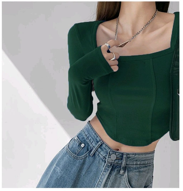 Casual Regular Sleeves Solid Women Green Top - Green, XL