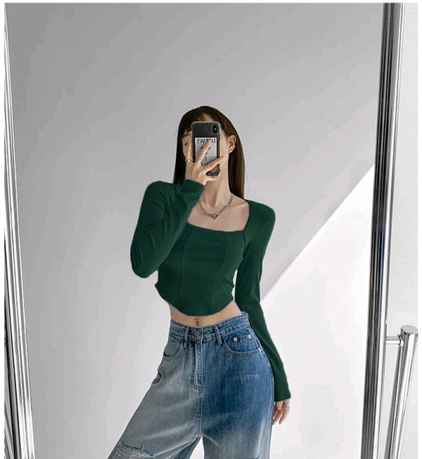 Casual Regular Sleeves Solid Women Green Top - Green, XL