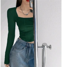 Casual Regular Sleeves Solid Women Green Top - Green, XL