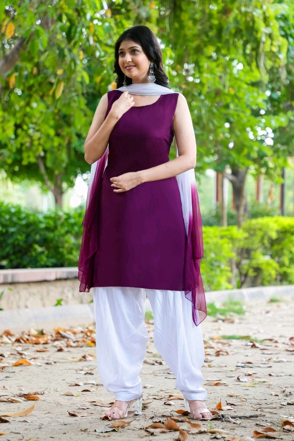 Viscose Rayon Kurti Patiala Dupatta Set - Plum, L