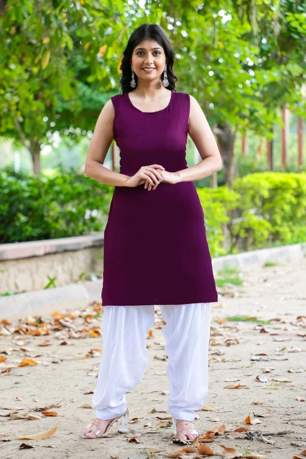 Viscose Rayon Kurti Patiala Dupatta Set - Plum, L