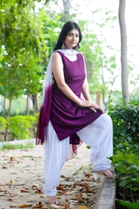 Viscose Rayon Kurti Patiala Dupatta Set - Plum, L