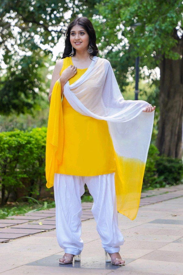 Viscose Rayon Kurti Patiala Dupatta Set - Ripe Lemon, L
