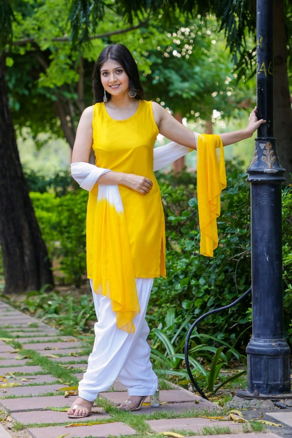 Viscose Rayon Kurti Patiala Dupatta Set - Ripe Lemon, L