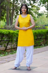 Viscose Rayon Kurti Patiala Dupatta Set - Ripe Lemon, L