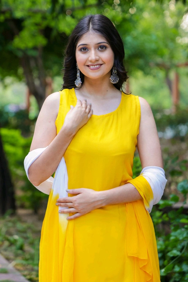 Viscose Rayon Kurti Patiala Dupatta Set - Ripe Lemon, L