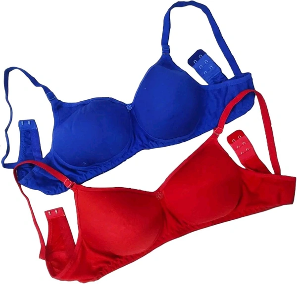 Pack of 2 Women T-Shirt Lightly Padded Bra (Multicolor) - Red::Royal Blue, 38B