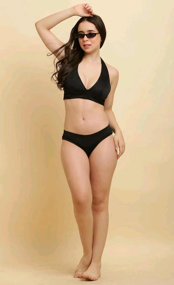 Women Two Piece Cuba Swimwear Bikini Set - Black, XL