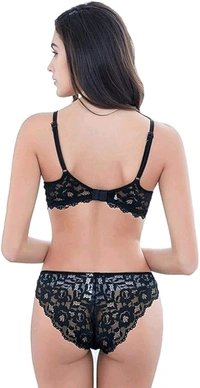 Premium Women's Padded Bra Penty Set | Net Fabric Padded Underwire Undergarments Set Lingerie | Push-Up Underbody Polyamide Set for Women - Black, 28A