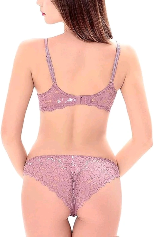 Premium Women's Padded Bra Penty Set | Net Fabric Padded Underwire Undergarments Set Lingerie | Push-Up Underbody Polyamide Set for Women - Purple, 32A