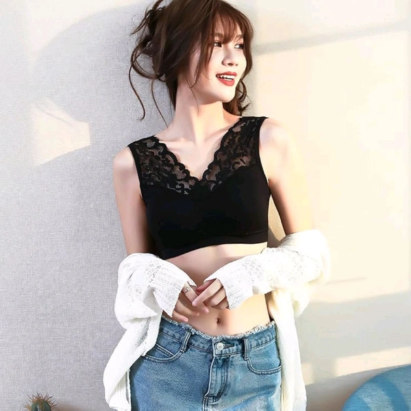 Women's Padded, Non-Wired, Full Coverage Lace Bra - Black, 28A