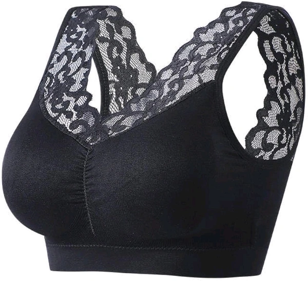 Women's Padded, Non-Wired, Full Coverage Lace Bra - Black, 30C