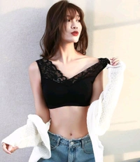 Women's Padded, Non-Wired, Full Coverage Lace Bra - Black, 32A