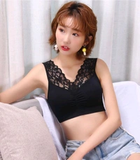 Women's Padded, Non-Wired, Full Coverage Lace Bra - Black, 32A