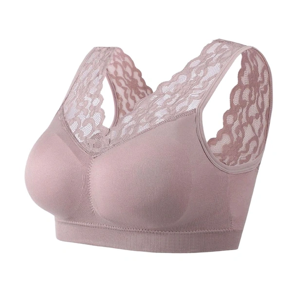 Women's Padded, Non-Wired, Full Coverage Lace Bra - Dusty Gray, Free Size