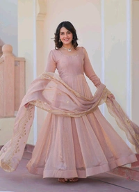 Shiny Dark Beige Designer Fendi Chiffon Gown With Embroidery Work Dupatta
- Rosy Brown, M