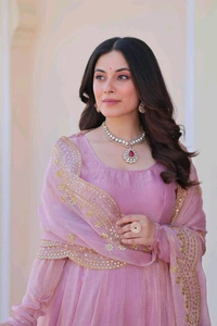 Shiny Dark Beige Designer Fendi Chiffon Gown With Embroidery Work Dupatta
- purple dargon, XXL