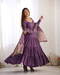 Pista Silk Gown With Jacquard Banarasi Dupatta - plum purple, L