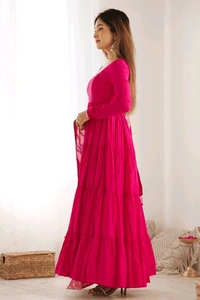 Pista Silk Gown With Jacquard Banarasi Dupatta - Lipstick Red, XS