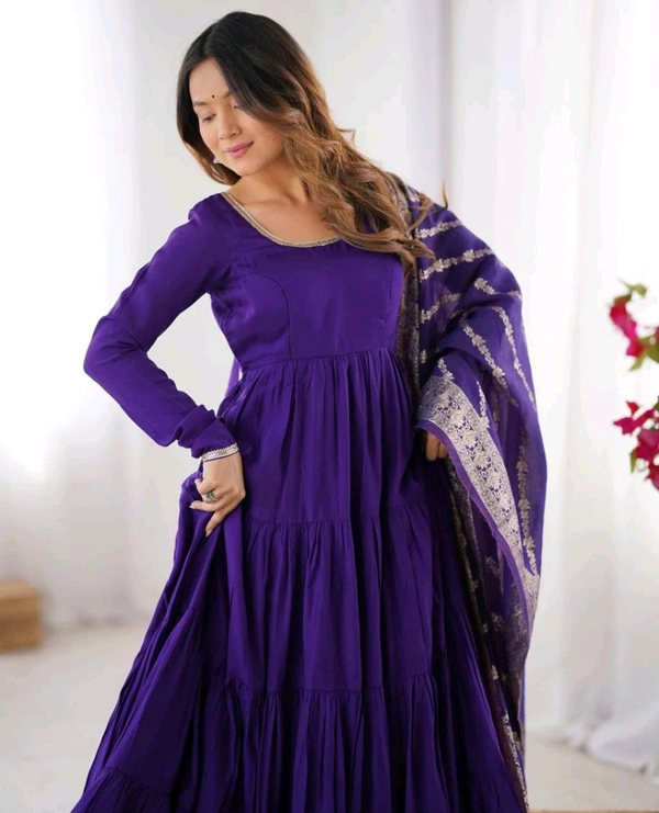 Pista Silk Gown With Jacquard Banarasi Dupatta - Daisy Bush, L