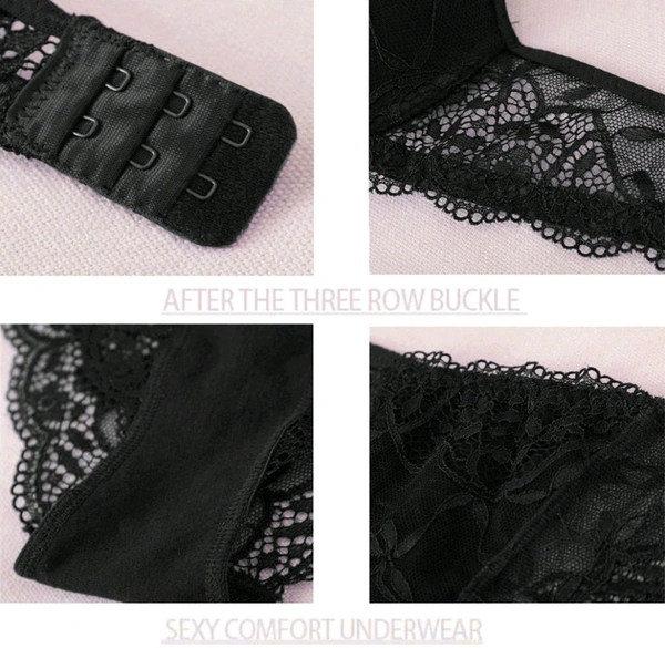 Bra & Panty Set Embroidered Black Lingerie Set - Black, 38B