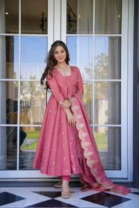 Women's Designer Soft Bandhani Anarkali Styles Salwar Suit
- Darty pink, S