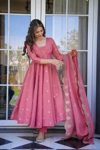 Women's Designer Soft Bandhani Anarkali Styles Salwar Suit
- Darty pink, XL