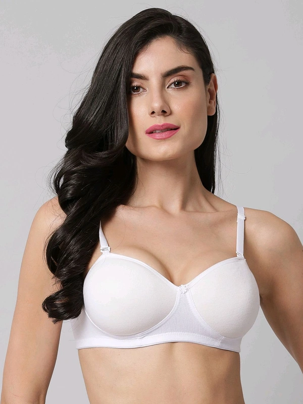 SDROSE Women's Cotton Lightly Padded Full Coverage Non-Wired T-Shirt White Color Bra Pack of 1
- White, 40A