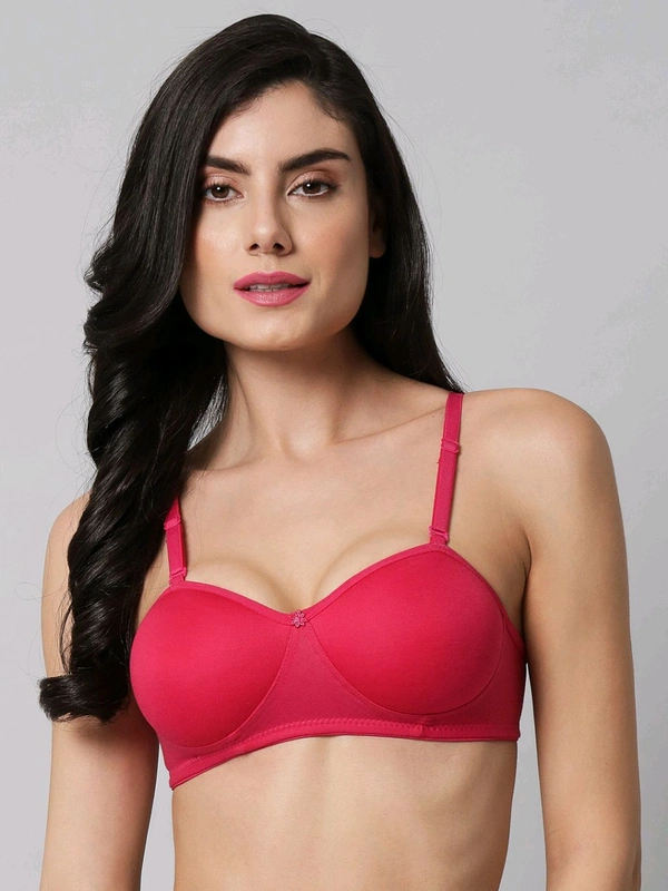 SDROSE Women's Cotton Lightly Padded Full Coverage Non-Wired T-Shirt White Color Bra Pack of 1
- Bright Maroon, 30B