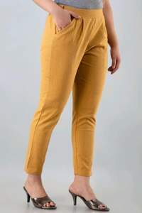 Women Relaxed Brown Pure Cotton Trousers - Coffee, 38