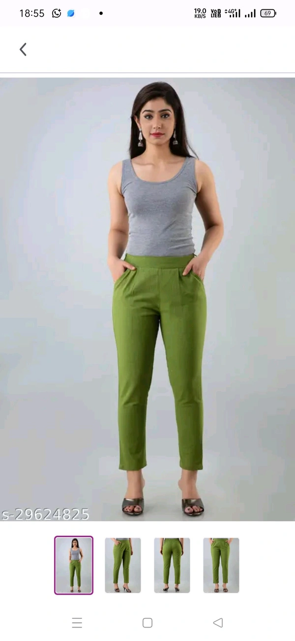Women Relaxed Brown Pure Cotton Trousers - Green, 30