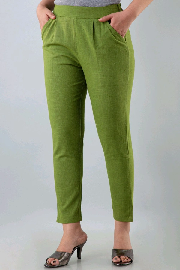 Women Relaxed Brown Pure Cotton Trousers - Green, 30
