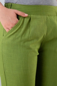 Women Relaxed Brown Pure Cotton Trousers - Green, 32