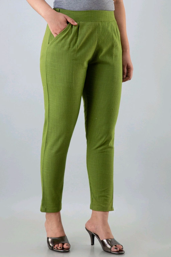Women Relaxed Brown Pure Cotton Trousers - Green, 34