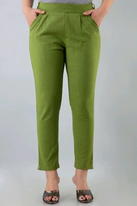 Women Relaxed Brown Pure Cotton Trousers - Green, 36