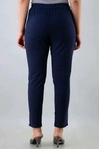 Women Relaxed Brown Pure Cotton Trousers - Navy Blue, 32