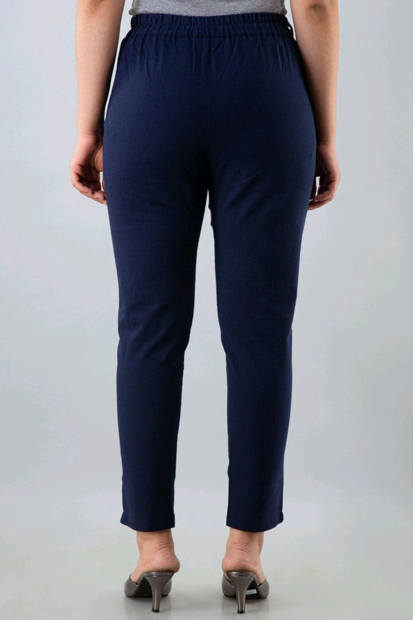 Women Relaxed Brown Pure Cotton Trousers - Navy Blue, 34