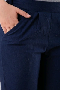 Women Relaxed Brown Pure Cotton Trousers - Navy Blue, 36